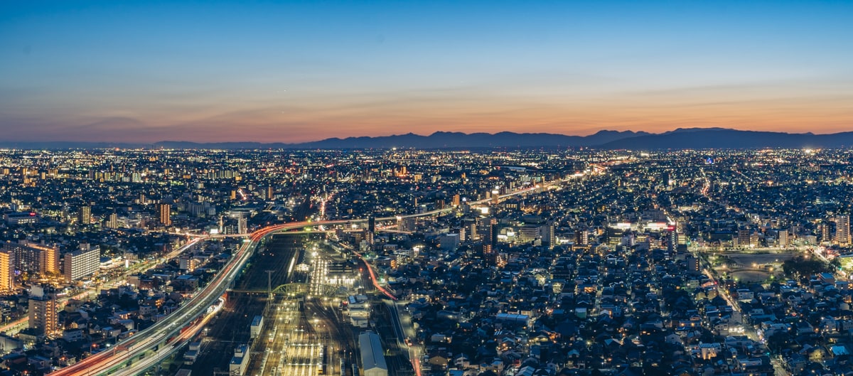 名古屋プリンスホテルスカイタワーから撮影した西側の夜景