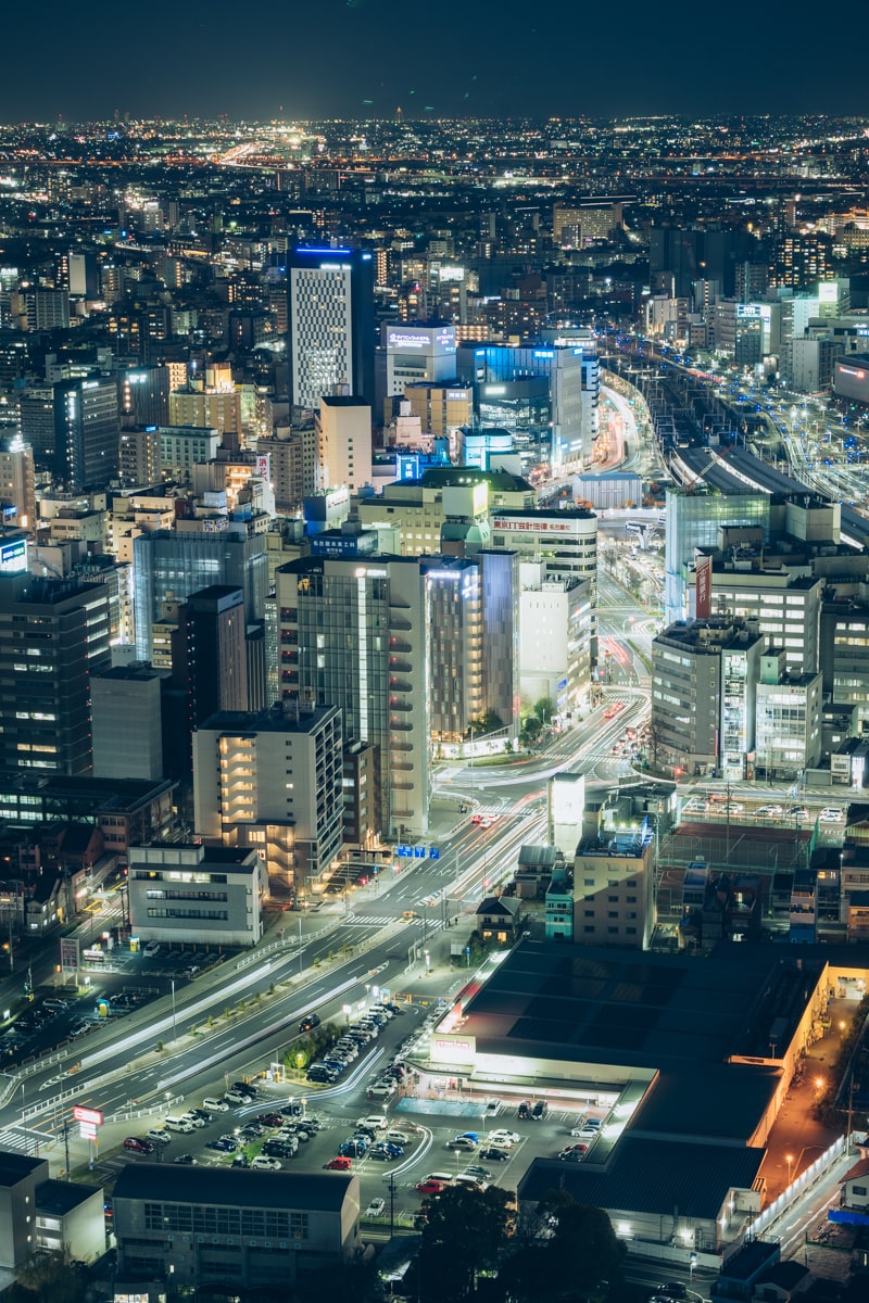 名古屋プリンスホテルスカイタワーから撮影した北側の夜景