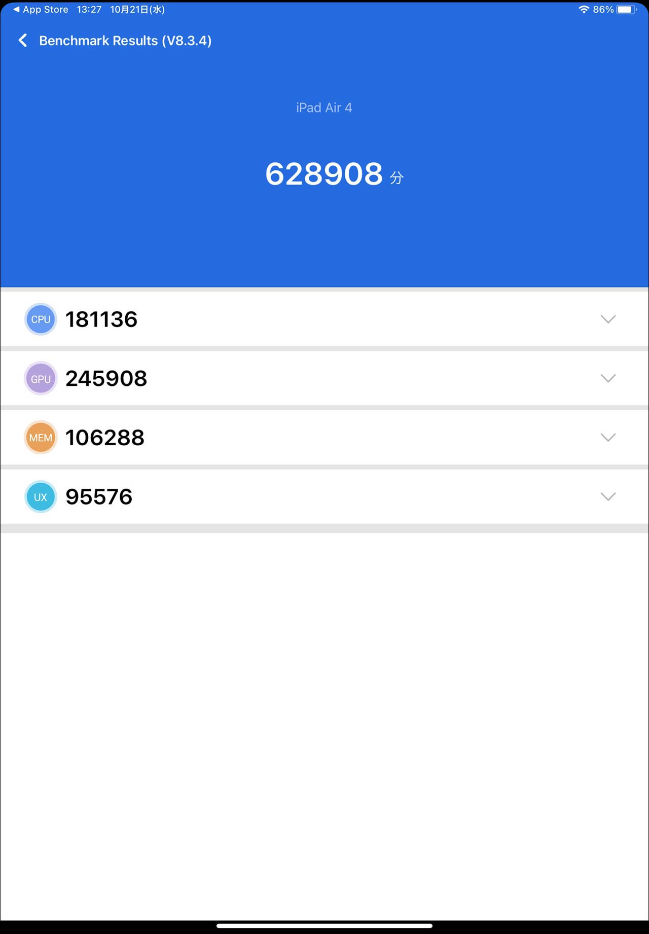 iPad Air5のAntutuベンチマークスコア